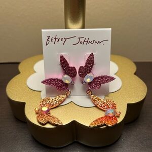 Betsey Johnson Pink and Orange Rhinestones Butterfly Earrings
